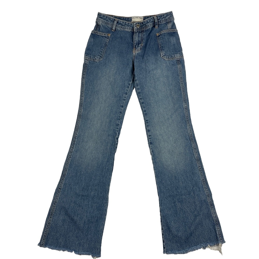 We the Free Free People Jeans Womens Size 24 Izzy Low Rise Flare Blue Raw Hem‎